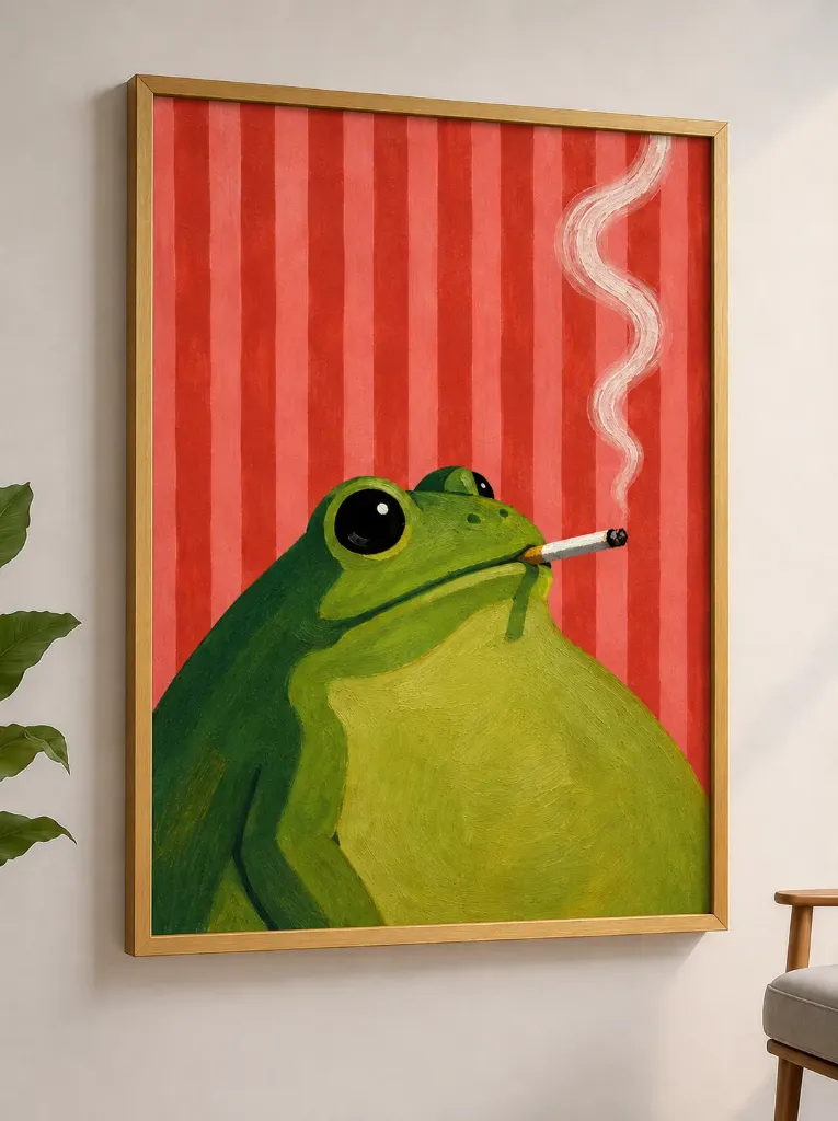 Smoking Frog Wall Art, Funny Animal Print, Quirky Colorful Printable Decor