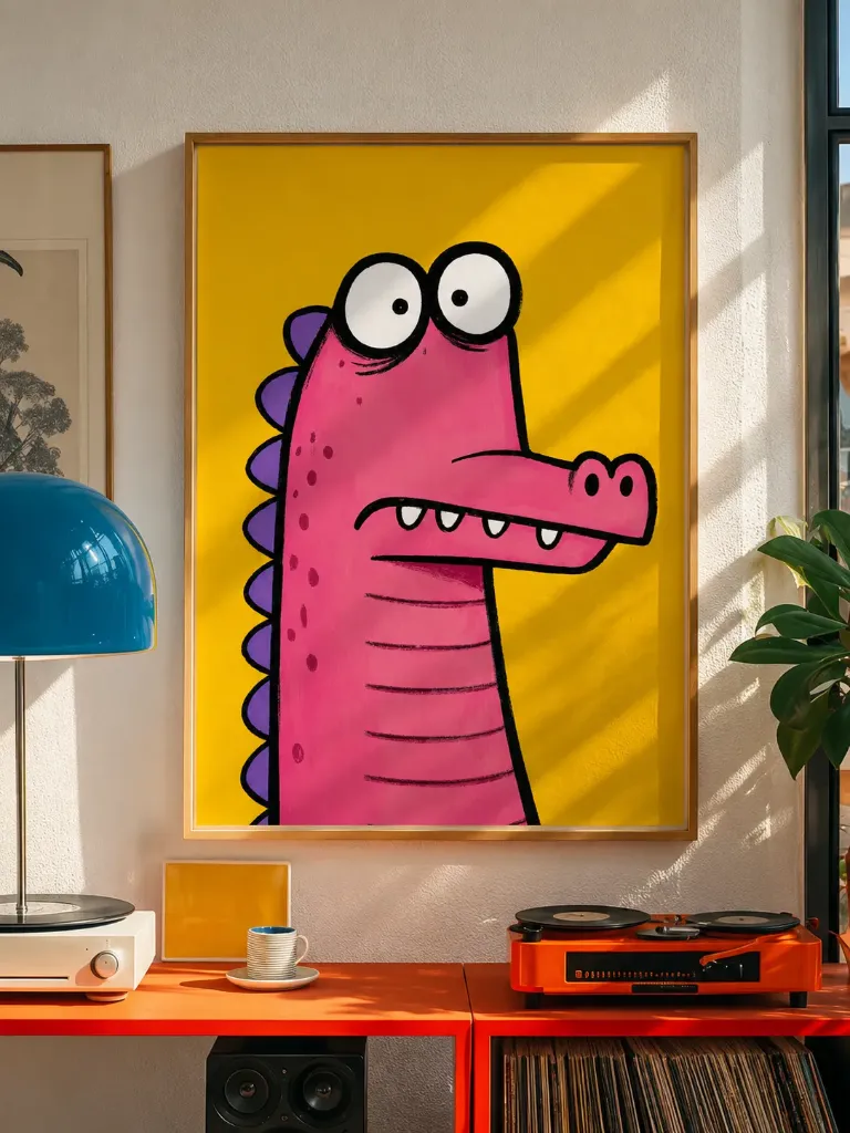 Pink Crocodile Wall Art, Funny Animal Print, Colorful Wall Decor, Printable Poster