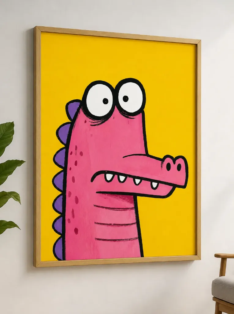 Pink Dinosaur Wall Art, Funny Animal Print, Colorful Quirky Printable Decor