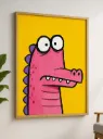 Pink Dinosaur Wall Art, Funny Animal Print, Colorful Quirky Printable Decor