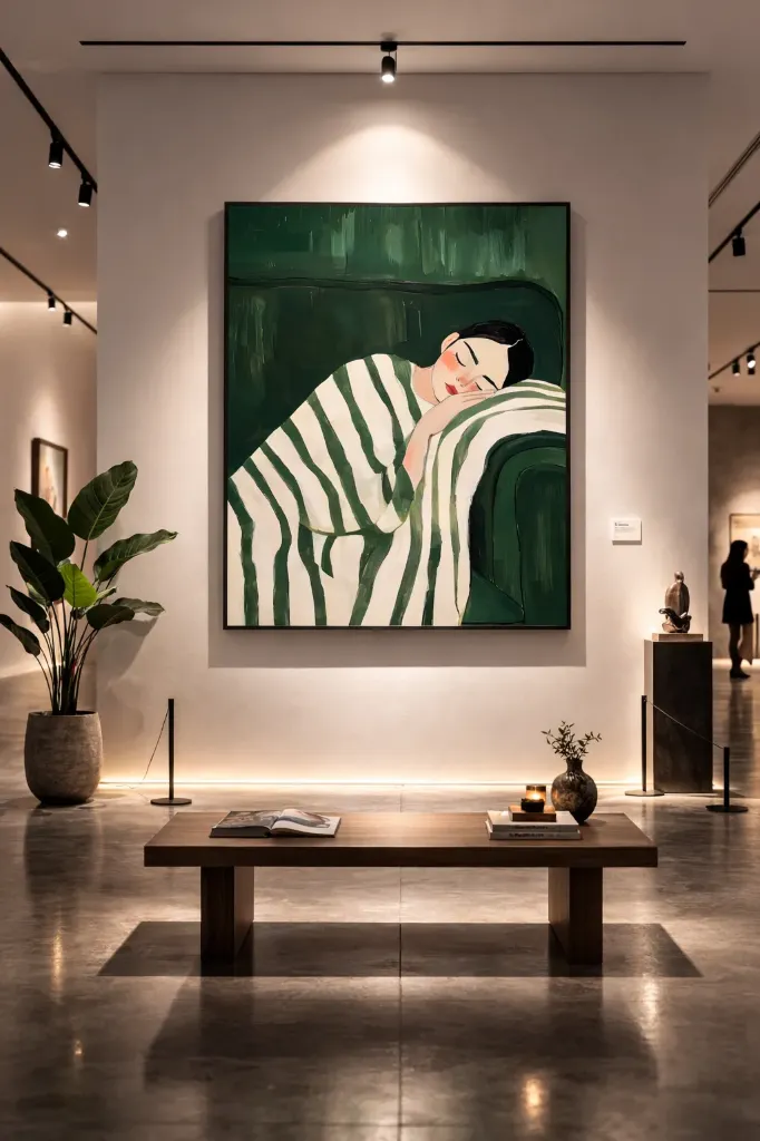 Emerald Green Abstract People Large Wall Art, Stripe Woman Printable, (Digital Download)